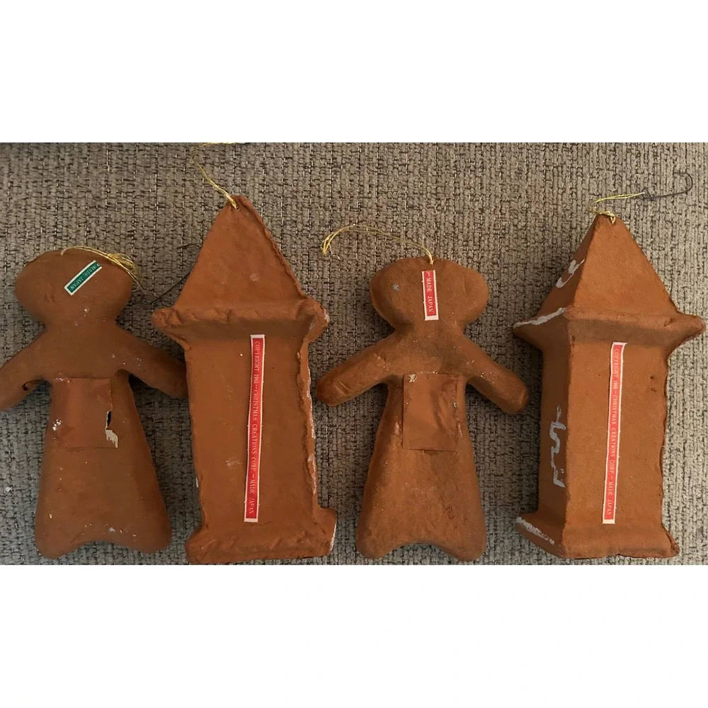 Vintage Gingerbread Men & House Ornaments Christmas‎ Creations Corp 1968 Japan